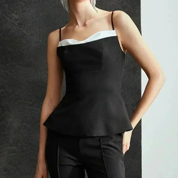 Black Two-Tone Women's Party Flowy Cami Top - Picture 1 of 7